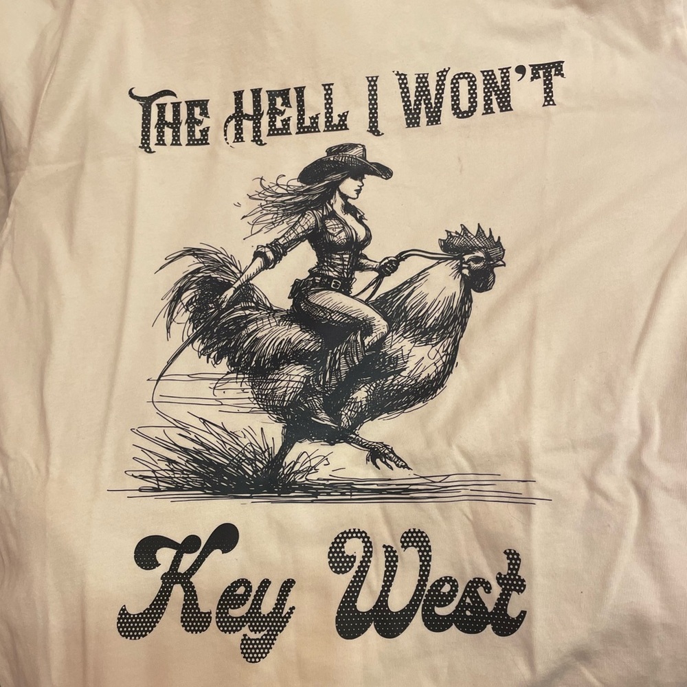 The Hell I Won’t Key West Natural Soft Retro Rooster Graphic Printed Tee T-shirt
